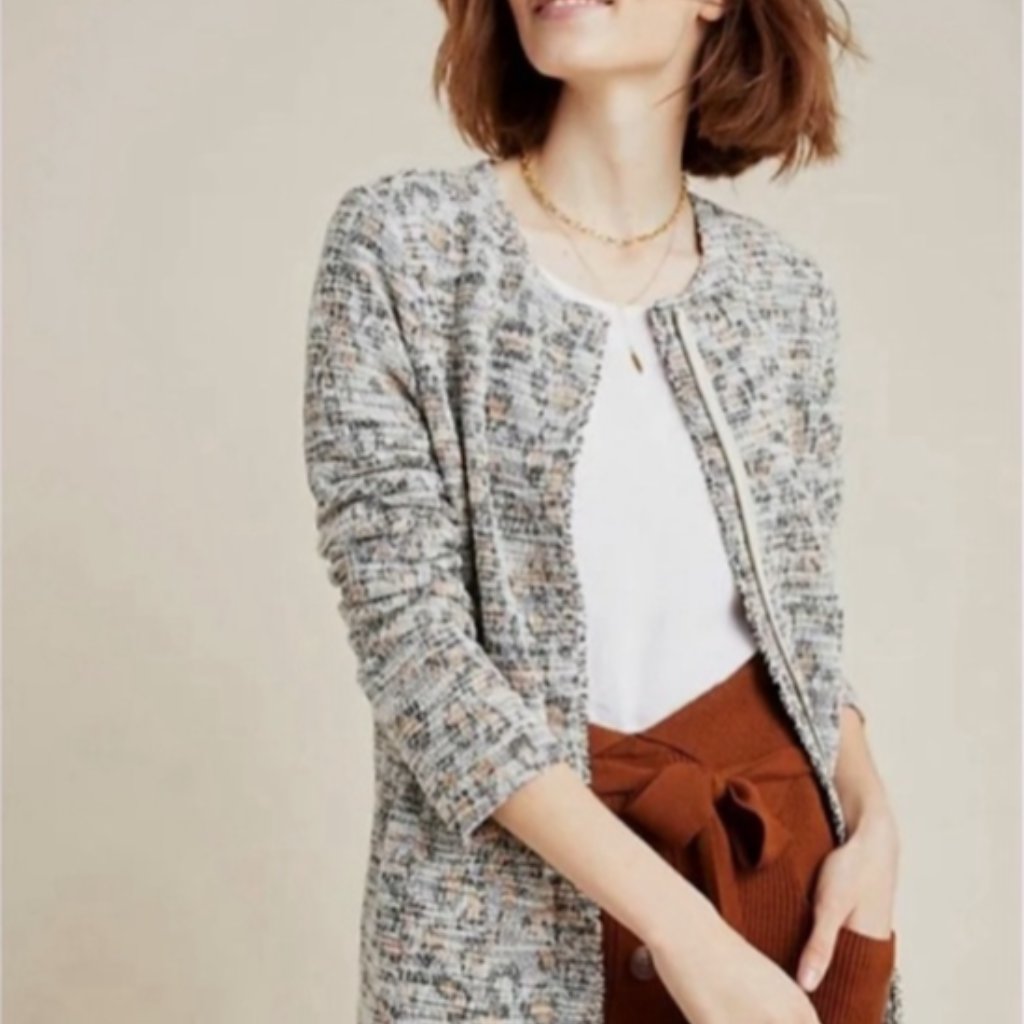 Anthropologie Dolan Left Coast Collection Womens Xs Tweed Jacket Fringe Office